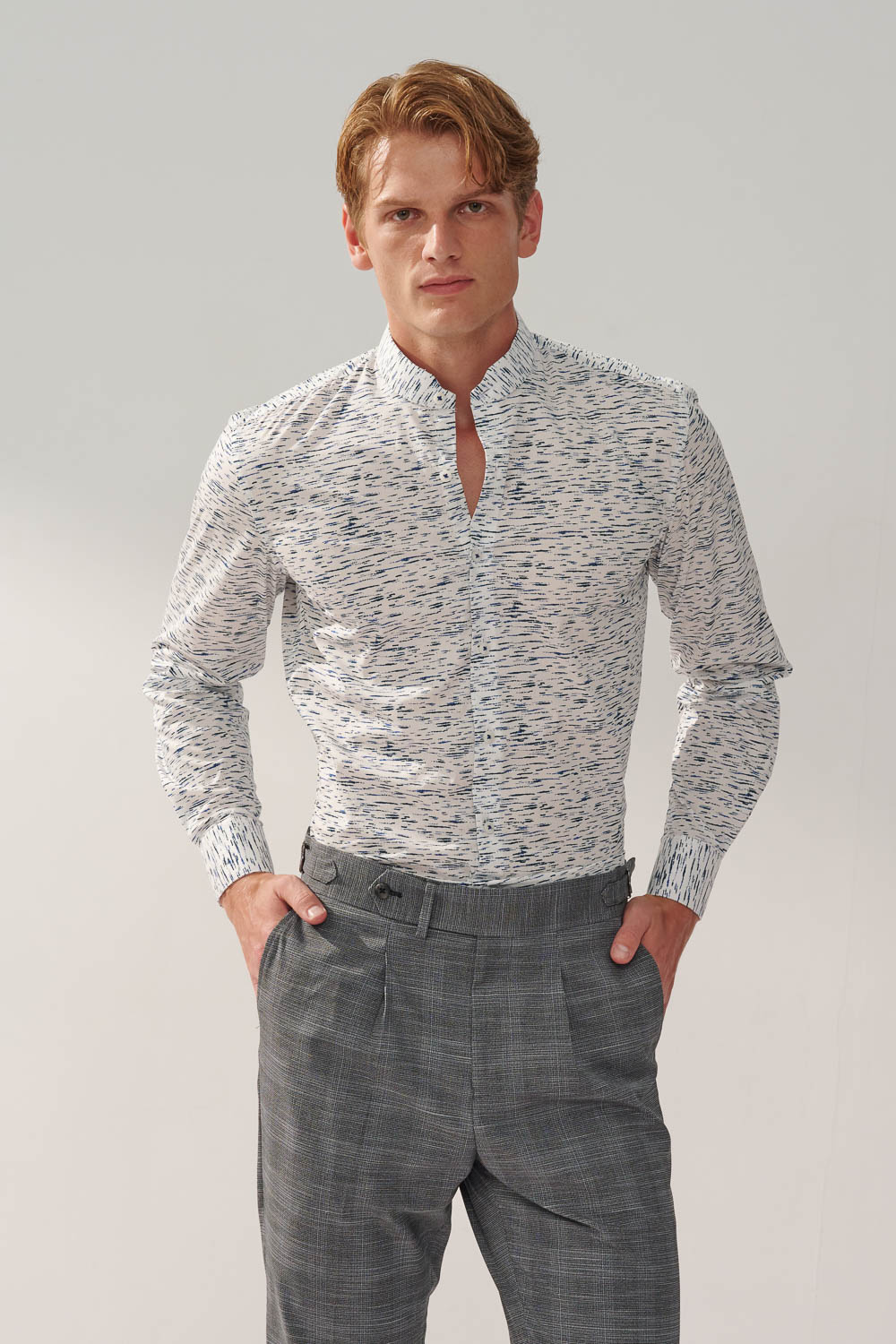SST&C #Elastic Fit  White and Blue and Black Printed Standard Shirt | 0312308013  (Outlet)_2