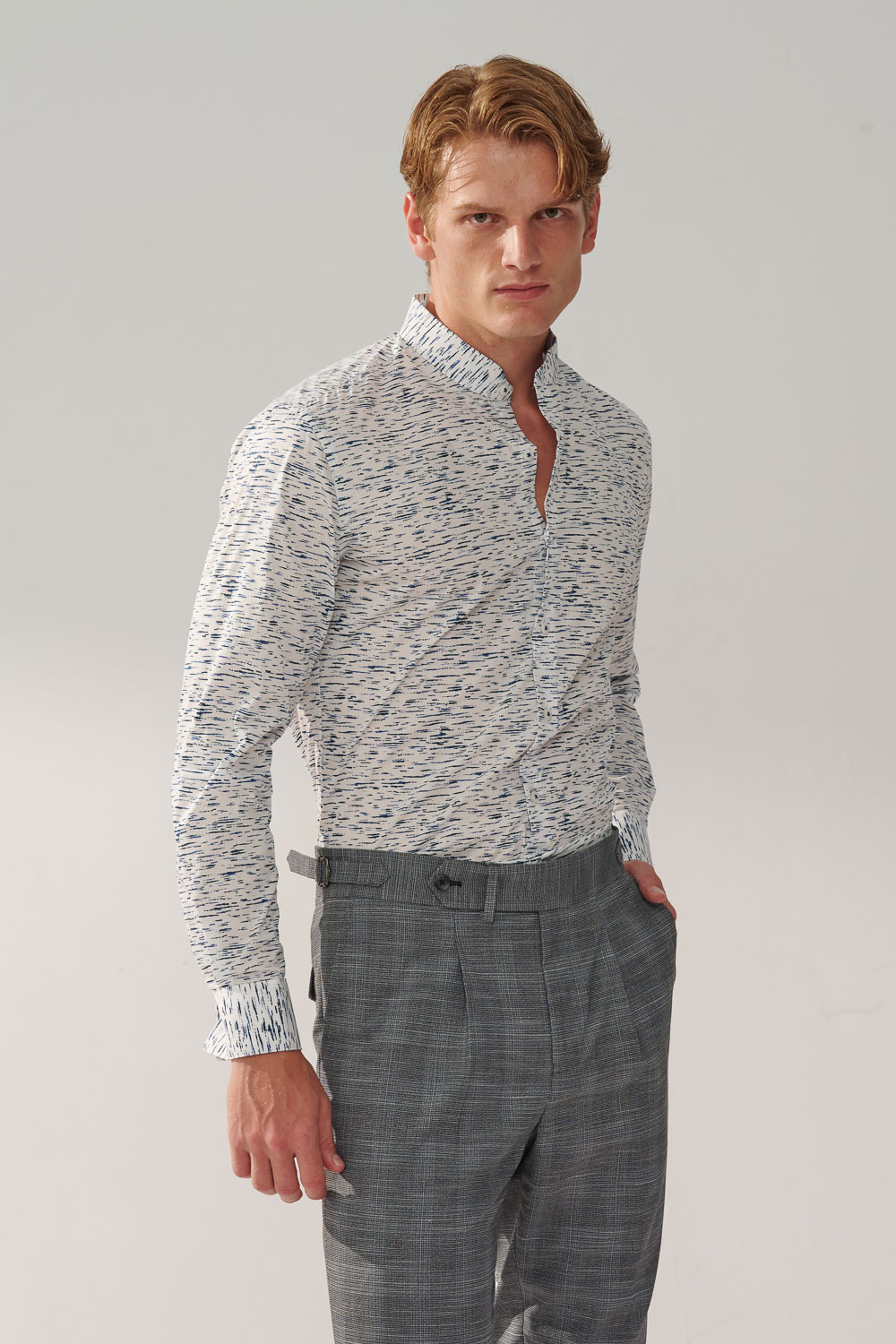 SST&C #Elastic Fit  White and Blue and Black Printed Standard Shirt | 0312308013  (Outlet)_3
