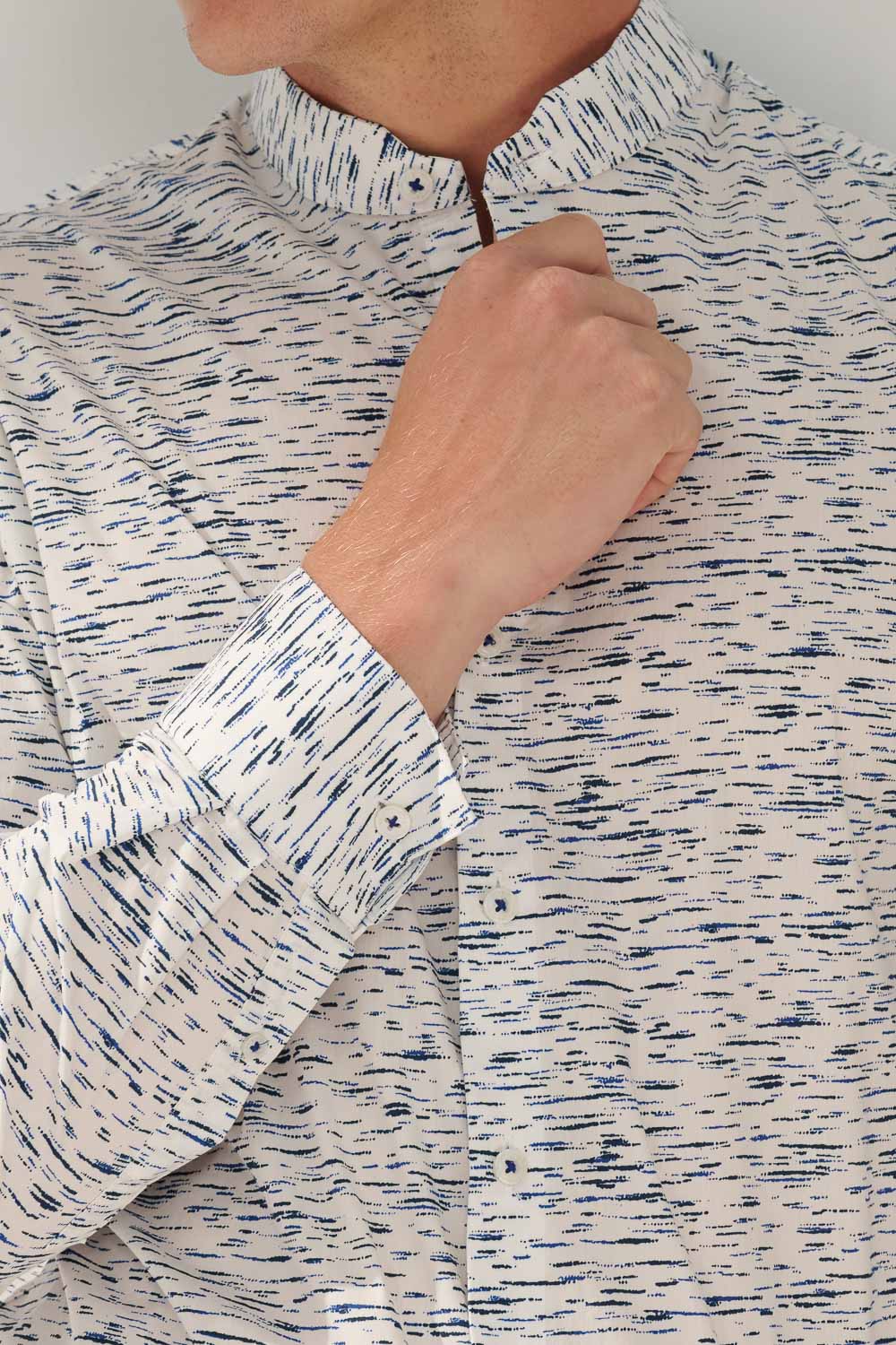 SST&C #Elastic Fit  White and Blue and Black Printed Standard Shirt | 0312308013  (Outlet)_4