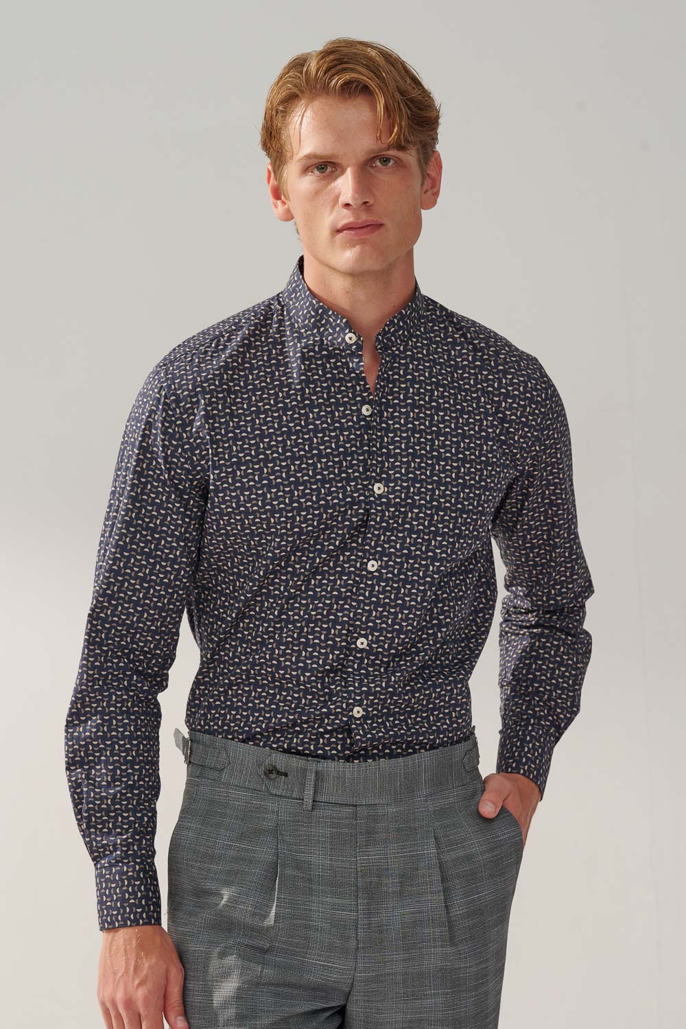 SST&C #Comfortable Cotton  Navy Half-Moon Print Standard Shirt | 0312308014  (Outlet)_0
