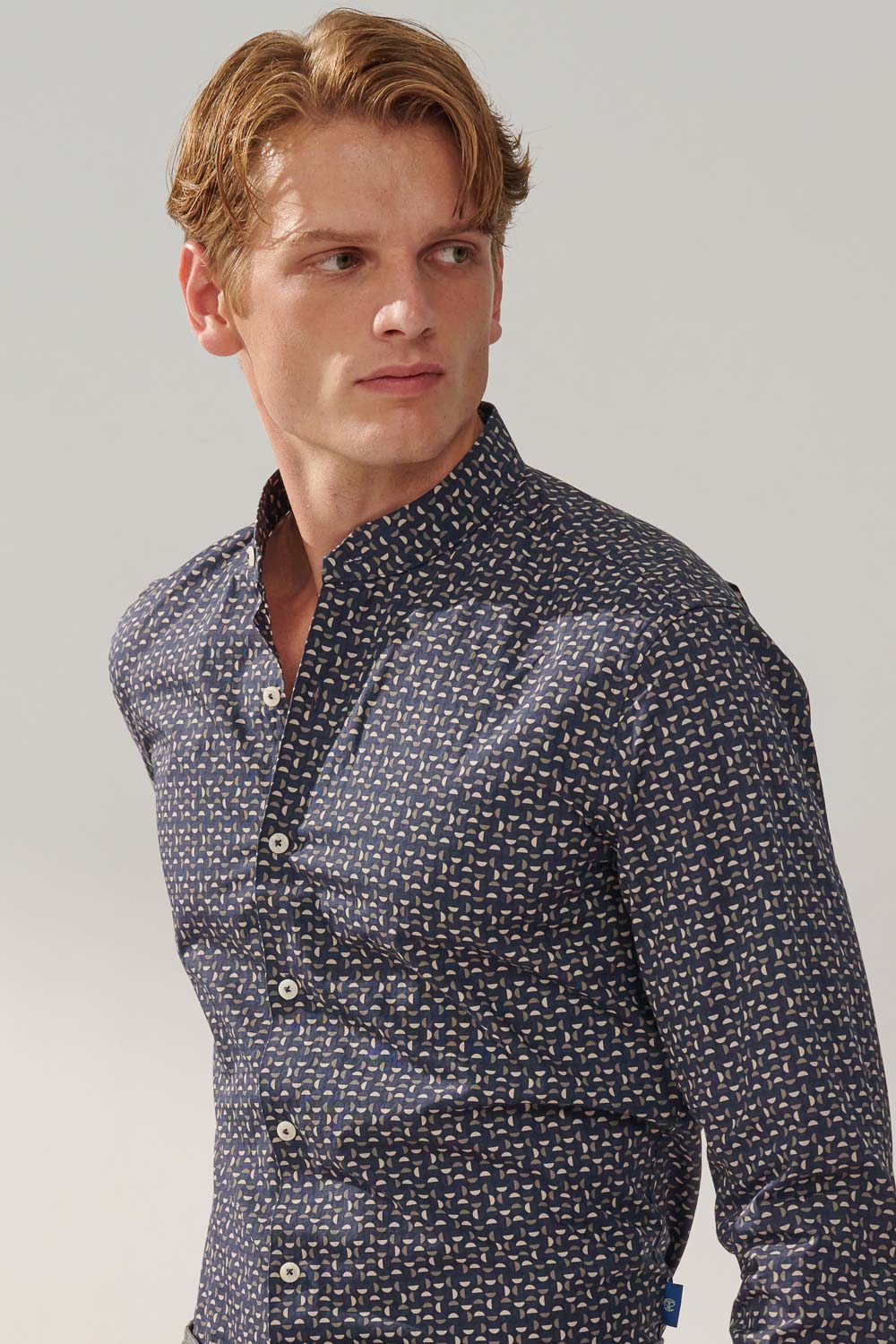 SST&C #Comfortable Cotton  Navy Half-Moon Print Standard Shirt | 0312308014  (Outlet)_1