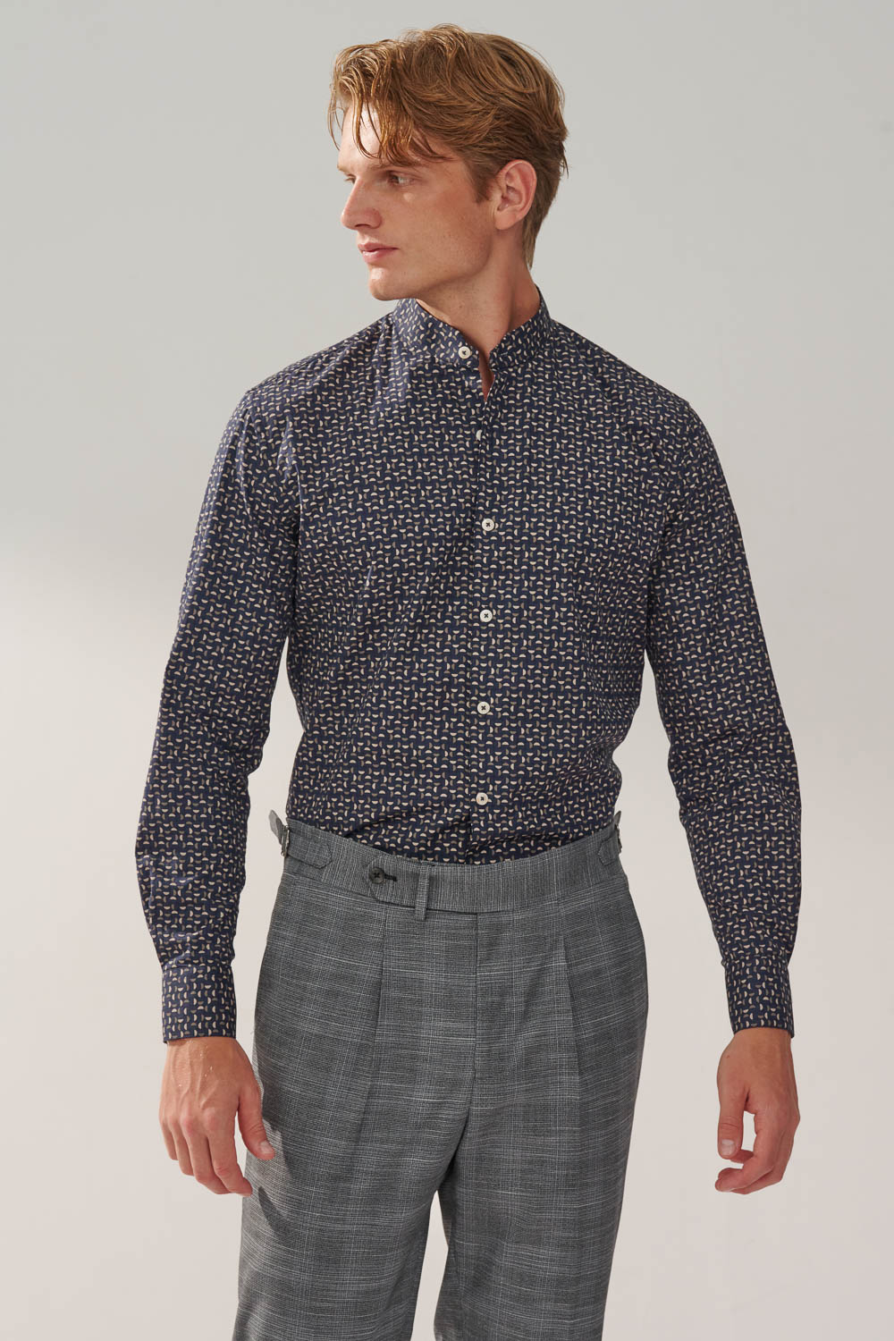 SST&C #Comfortable Cotton  Navy Half-Moon Print Standard Shirt | 0312308014  (Outlet)_3
