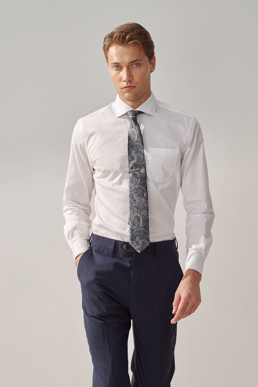 SST&C #Milan Series  White Plain Standard Shirt | 0312309009  (Outlet)_2