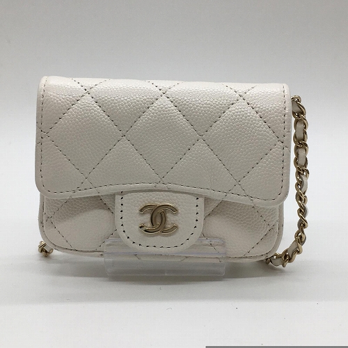 【台中一中店】CHANEL/側背包//whitequiltedcaviarbeltpale