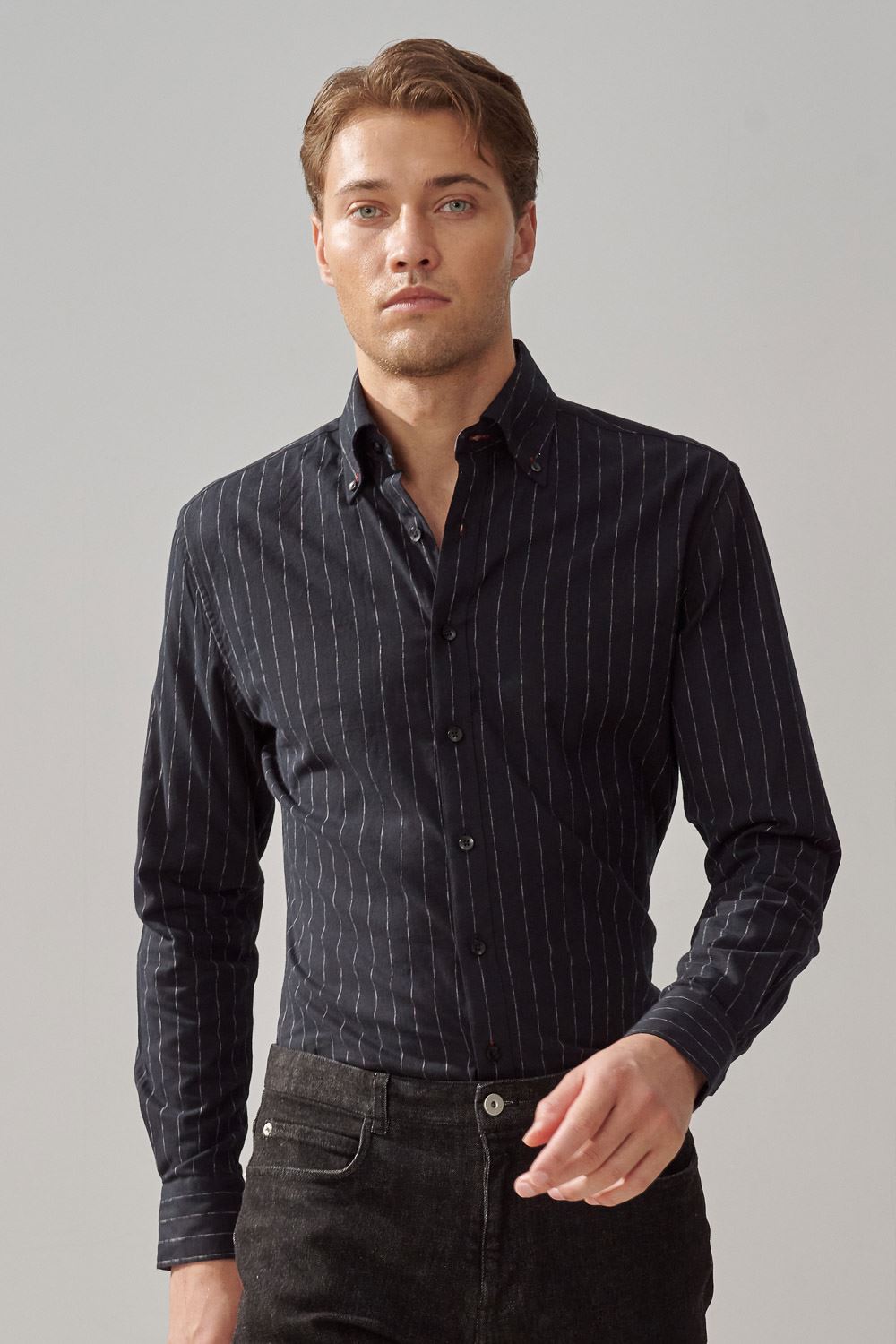 SST&C #Comfortable Cotton  Black and White Striped Pattern Standard Shirt | 0312309020  (Outlet)_0