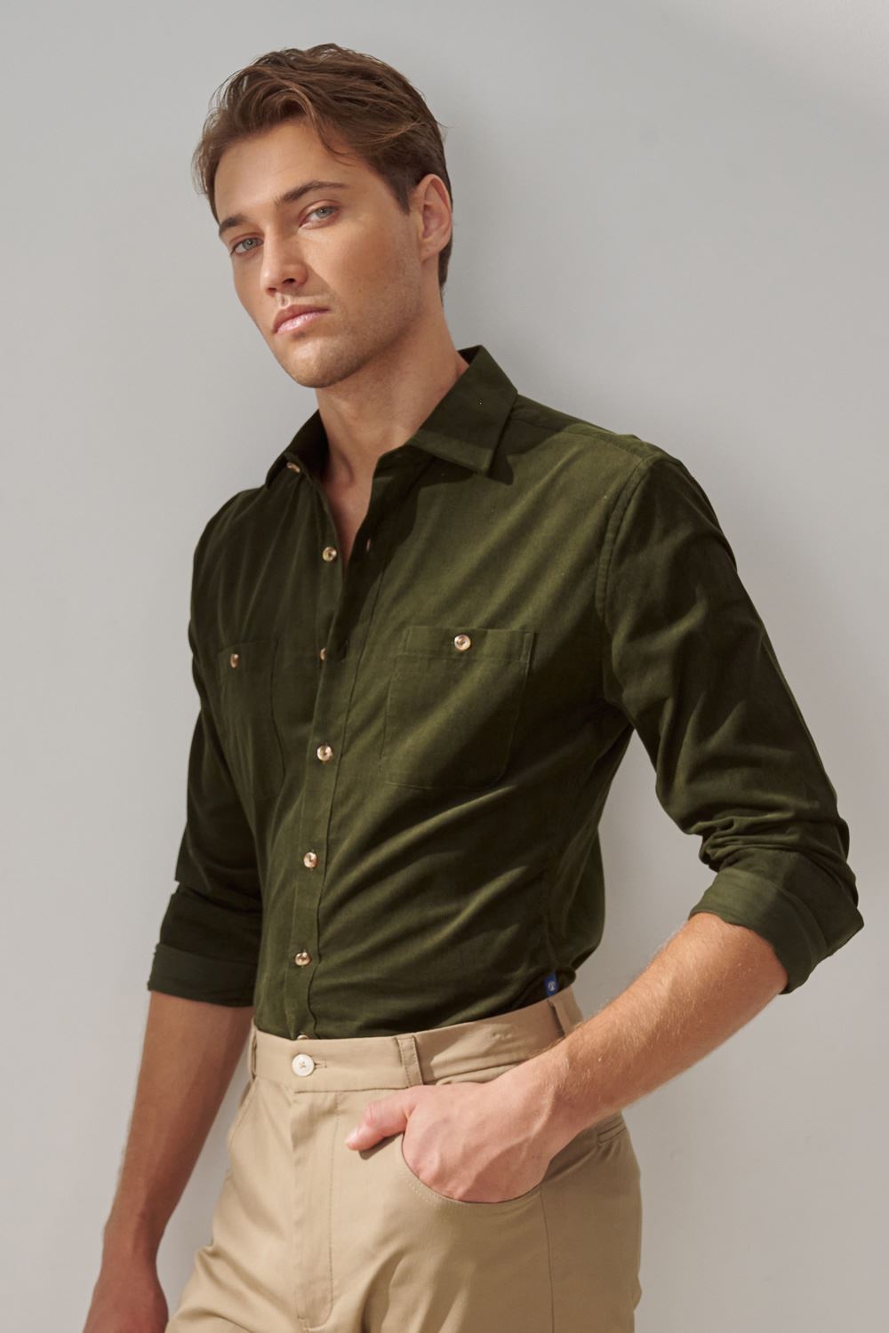 SST&C #Comfortable Cotton  Dark Green Corduroy Standard Shirt | 0312309024  (Outlet)_0