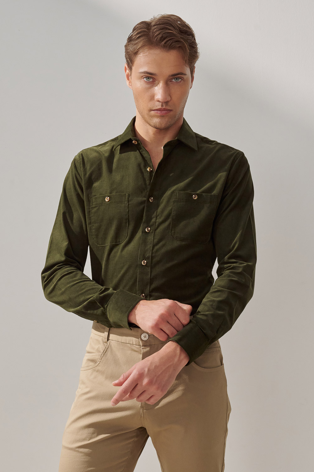 SST&C #Comfortable Cotton  Dark Green Corduroy Standard Shirt | 0312309024  (Outlet)_1