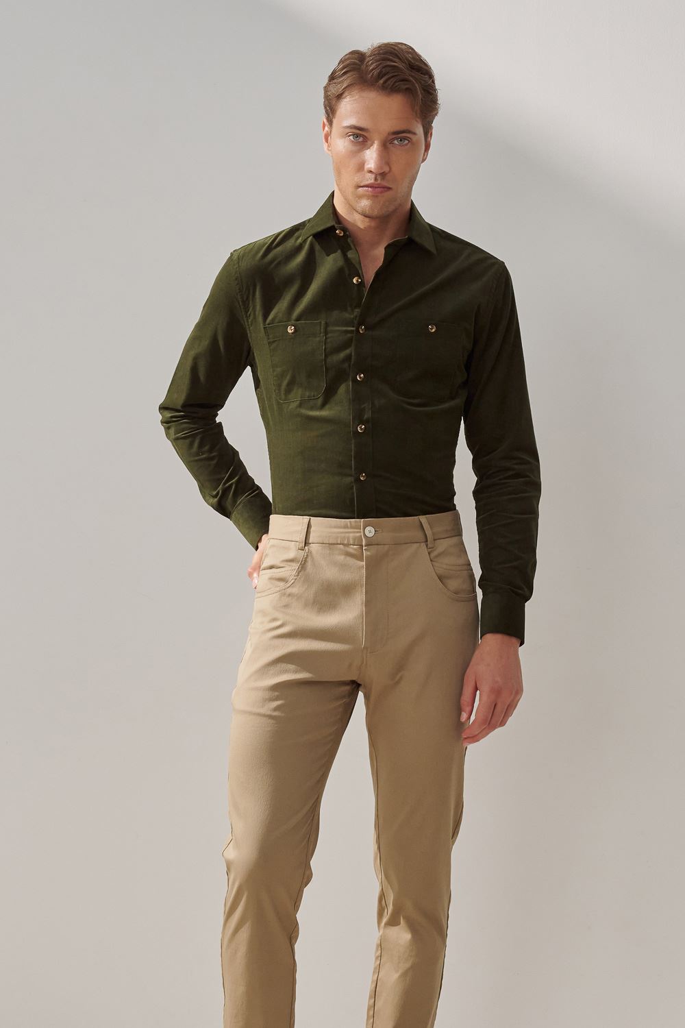 SST&C #Comfortable Cotton  Dark Green Corduroy Standard Shirt | 0312309024  (Outlet)_2