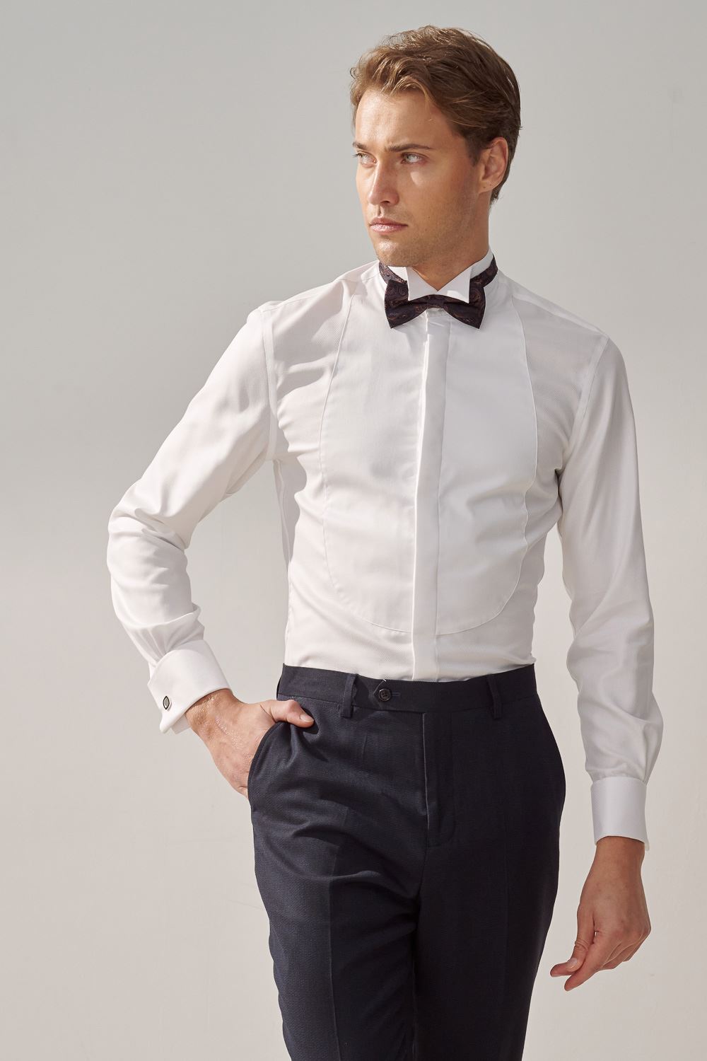 SST&C #Milan Series  Anti-Wrinkle White Spliced ​​Dress Style Slim Fit Shirt | 0312309007  (Outlet)_1