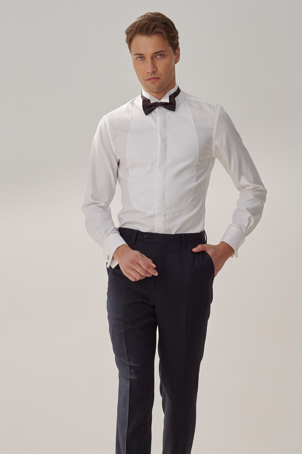 SST&C #Milan Series  Anti-Wrinkle White Spliced ​​Dress Style Slim Fit Shirt | 0312309007  (Outlet)_2