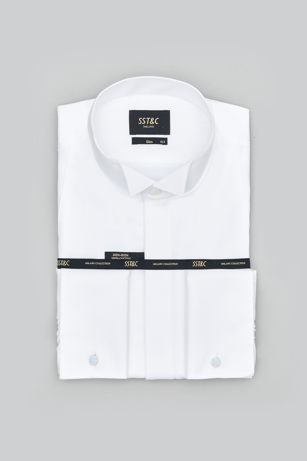 SST&C #Milan Series  Anti-Wrinkle White Spliced ​​Dress Style Slim Fit Shirt | 0312309007  (Outlet)_7