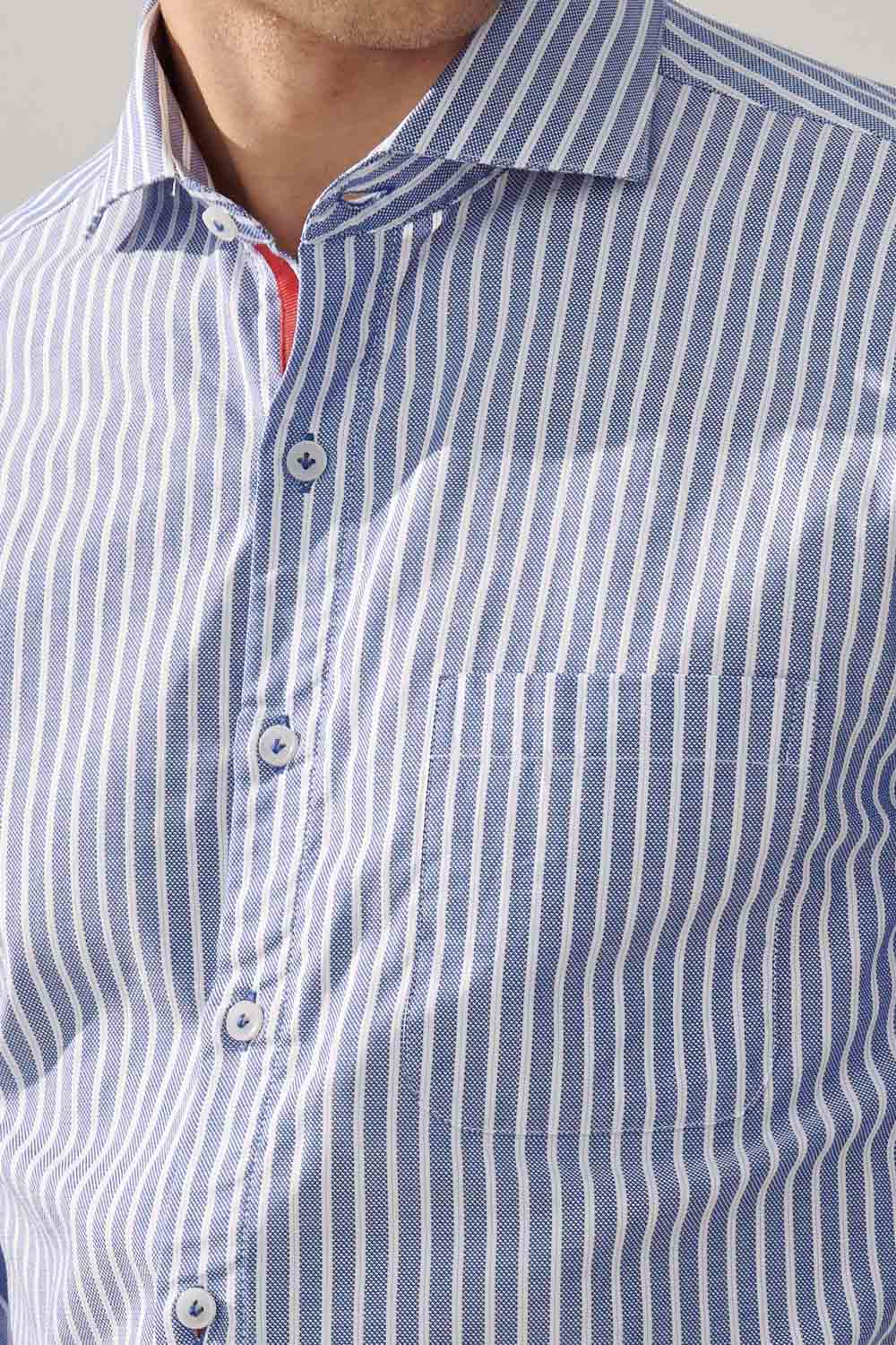 SST&C #Comfortable Cotton  Blue and White Striped Pattern Slim Fit Shirt | 0312309012  (Outlet)_3