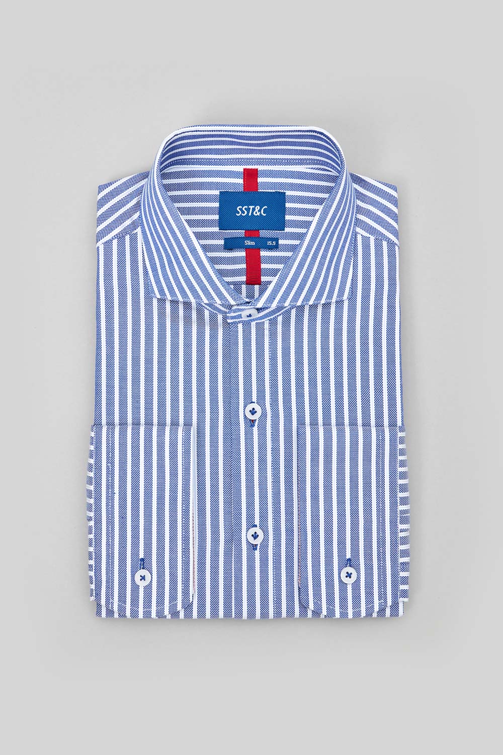 SST&C #Comfortable Cotton  Blue and White Striped Pattern Slim Fit Shirt | 0312309012  (Outlet)_6