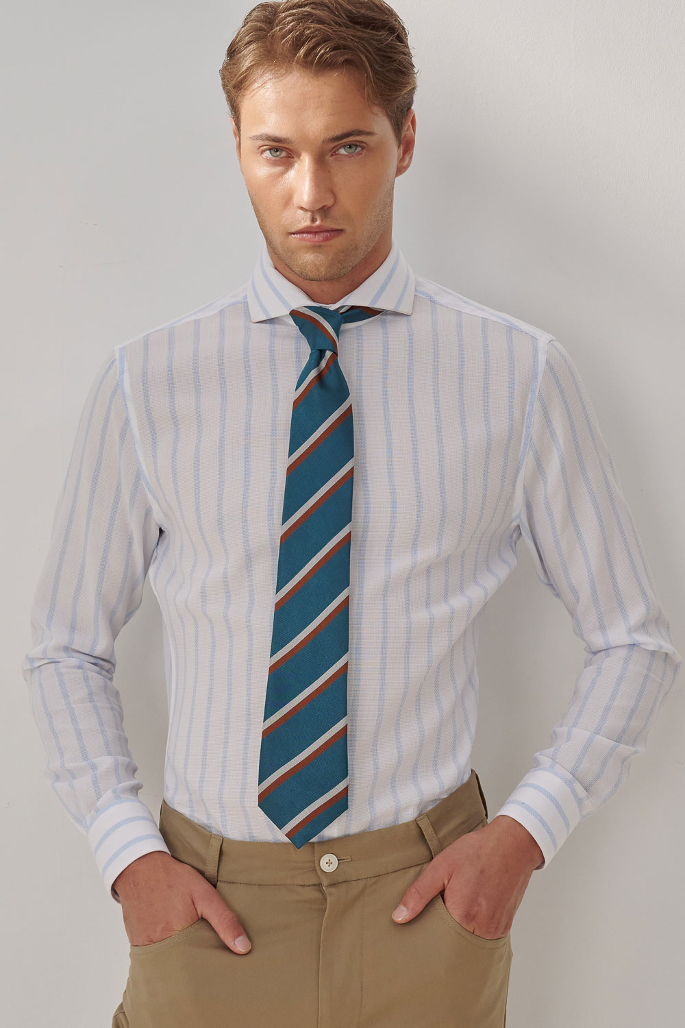 SST&C #Easycare  Blue and White Striped Pattern Standard Shirt | 0312309018  (Outlet)_0