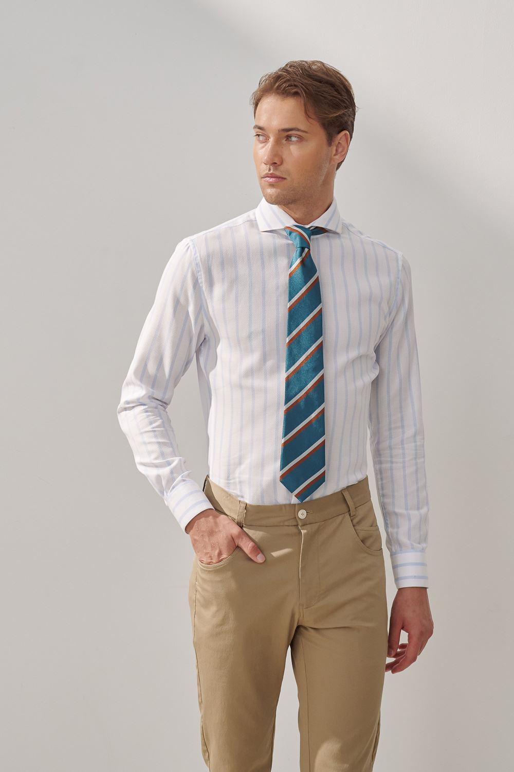 SST&C #Easycare  Blue and White Striped Pattern Standard Shirt | 0312309018  (Outlet)_1
