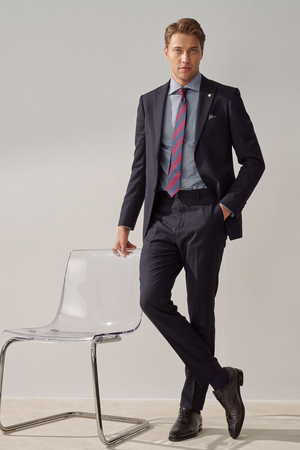 SST&C #Comfortable Cotton  Small Houndstooth Blue Slim Fit Shirt | 0312309015  (Outlet)_3