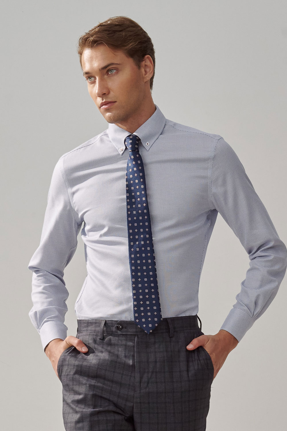 SST&C #Milan Series  Anti-Wrinkle Blue Textured Slim Fit Shirt | 0312309005  (Outlet)_0