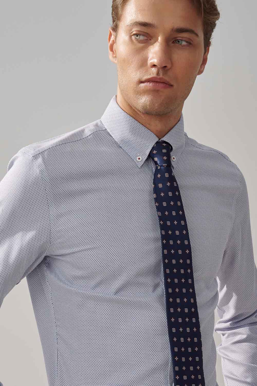 SST&C #Milan Series  Anti-Wrinkle Blue Textured Slim Fit Shirt | 0312309005  (Outlet)_1
