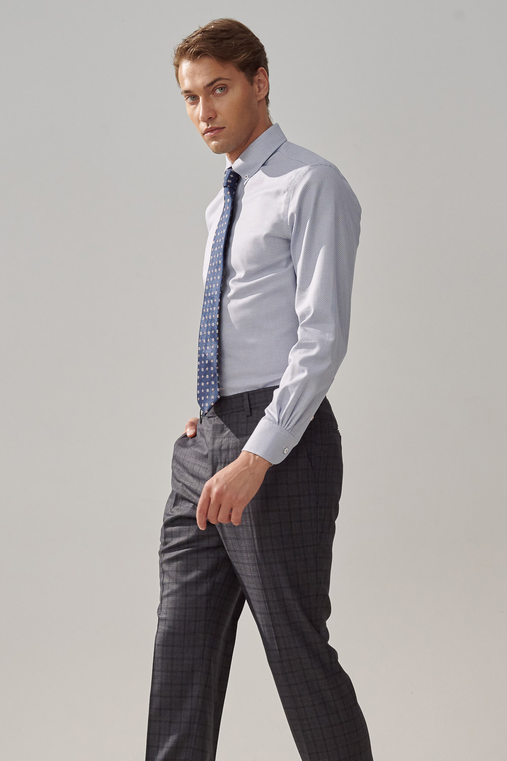 SST&C #Milan Series  Anti-Wrinkle Blue Textured Slim Fit Shirt | 0312309005  (Outlet)_2