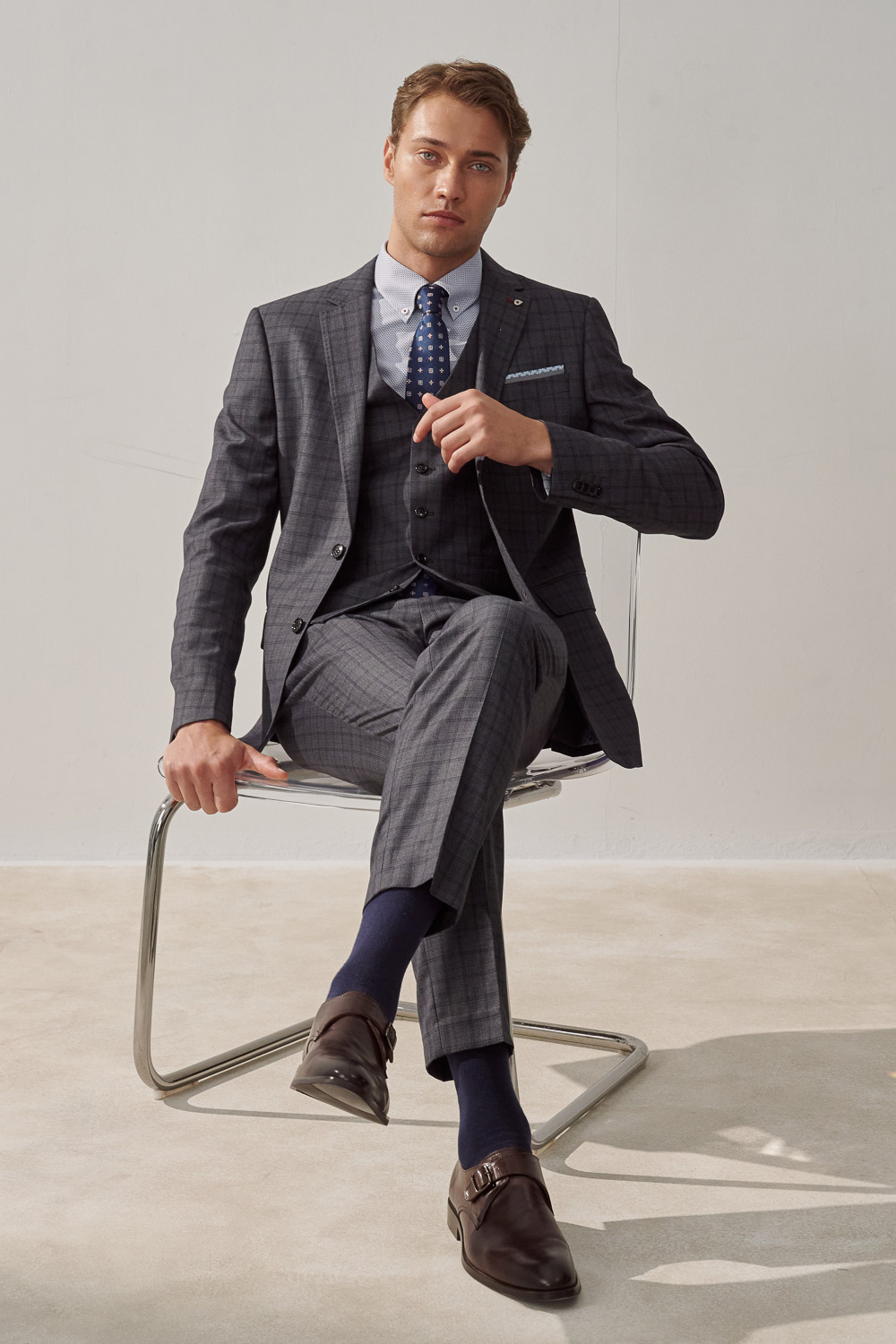 SST&C #Milan Series  Anti-Wrinkle Blue Textured Slim Fit Shirt | 0312309005  (Outlet)_3
