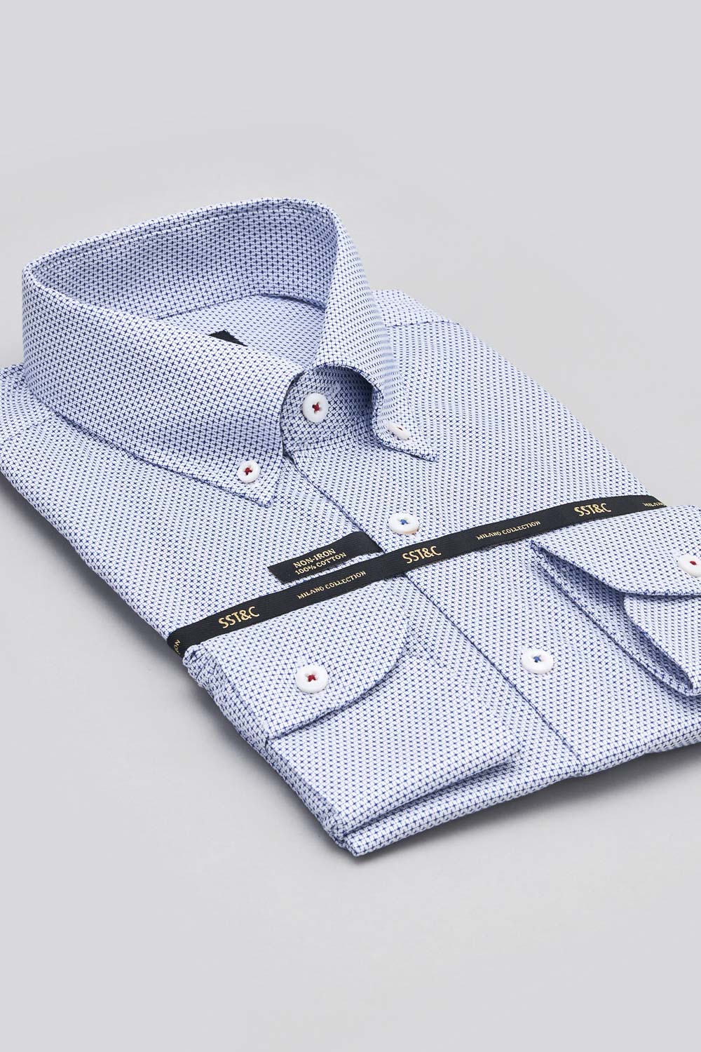 SST&C #Milan Series  Anti-Wrinkle Blue Textured Slim Fit Shirt | 0312309005  (Outlet)_7