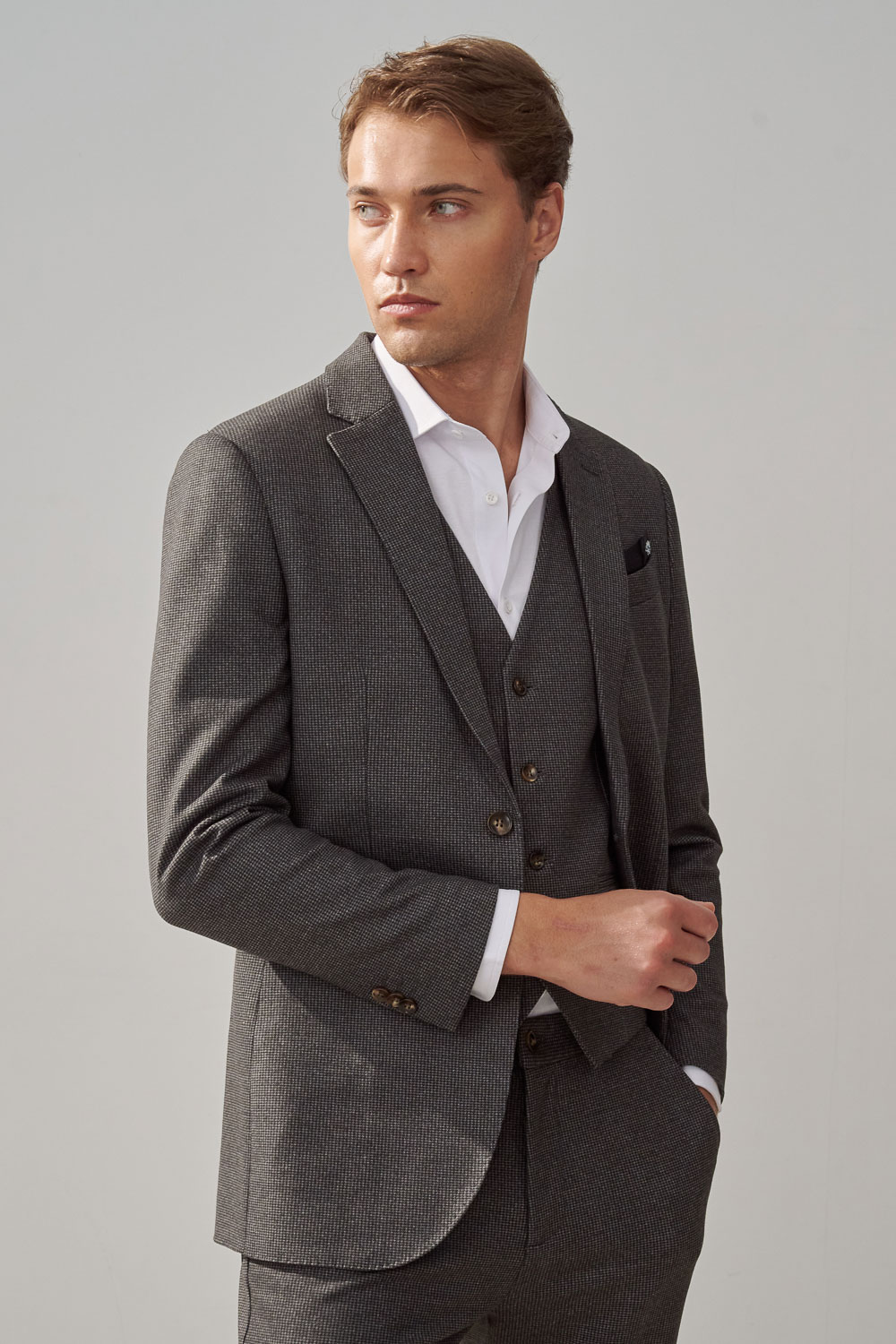 SST&C Dark Gray Houndstooth Elastic Comfortable Casual Suit Jacket | 0612309002  (Outlet)_0