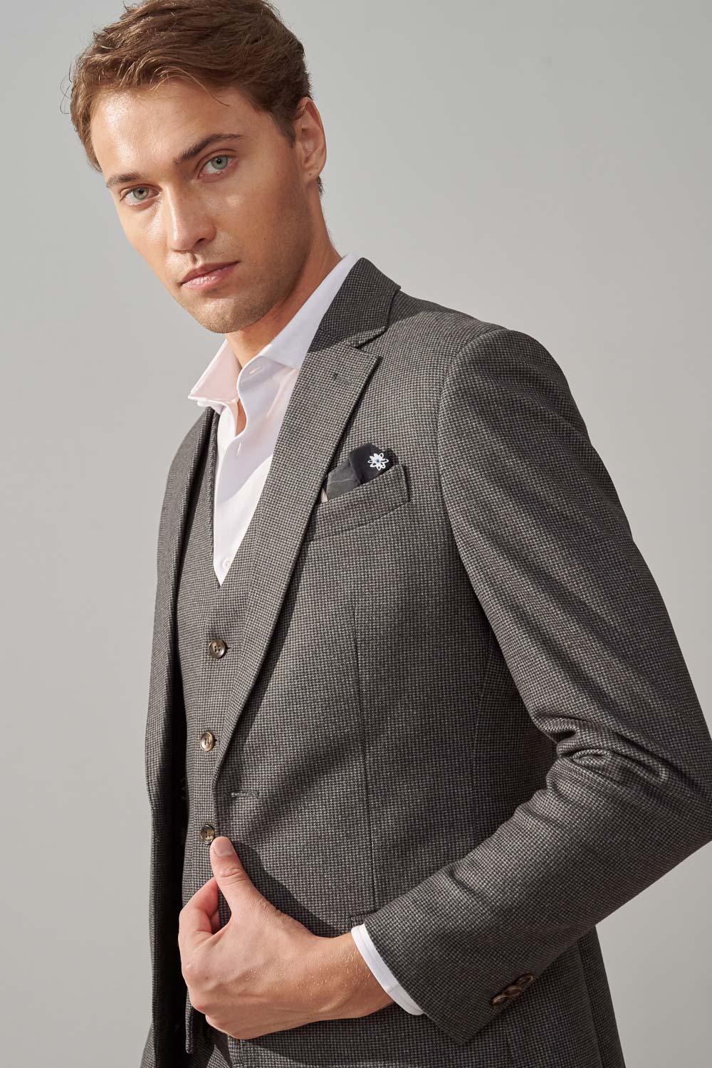 SST&C Dark Gray Houndstooth Elastic Comfortable Casual Suit Jacket | 0612309002  (Outlet)_1