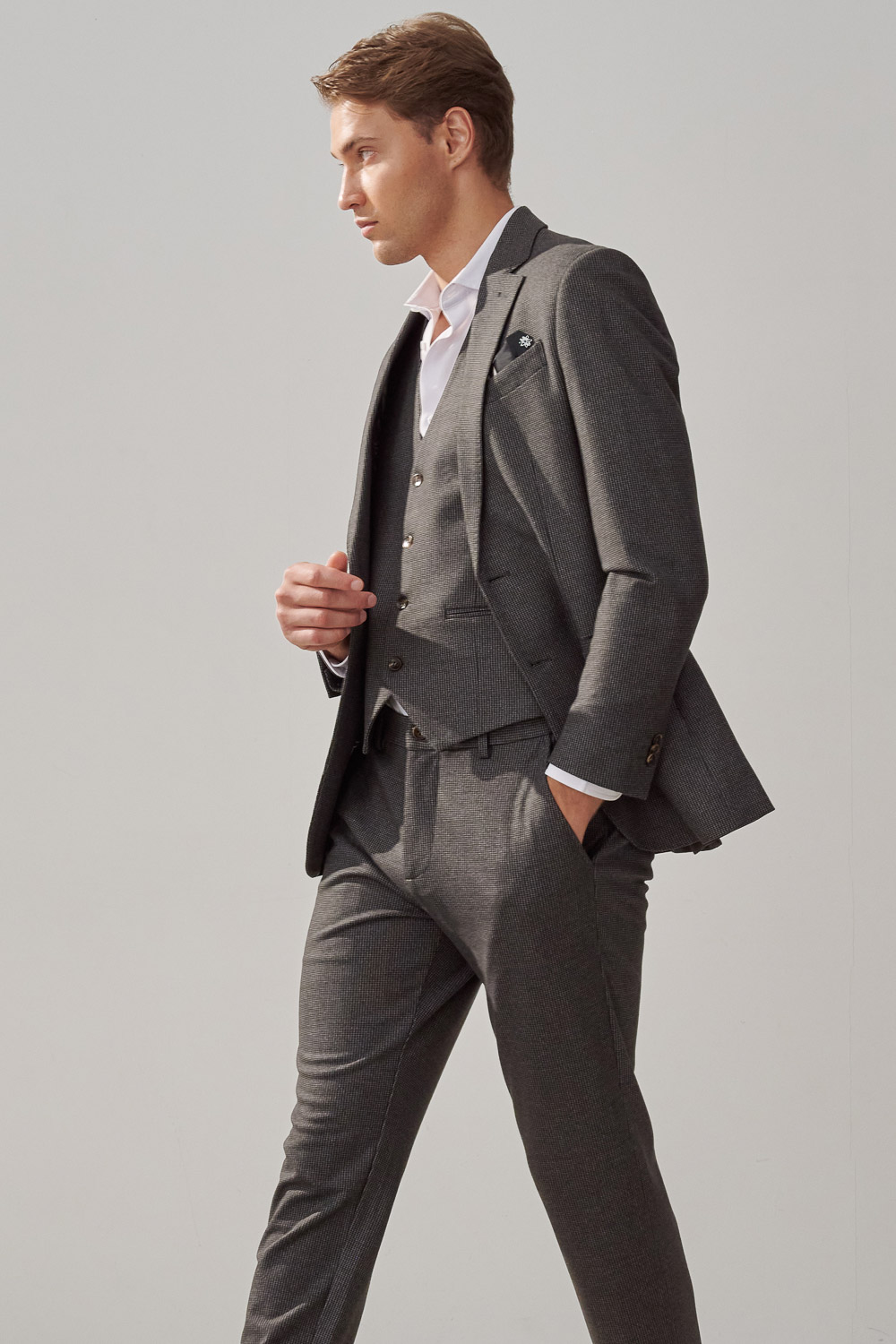 SST&C Dark Gray Houndstooth Elastic Comfortable Casual Suit Jacket | 0612309002  (Outlet)_2