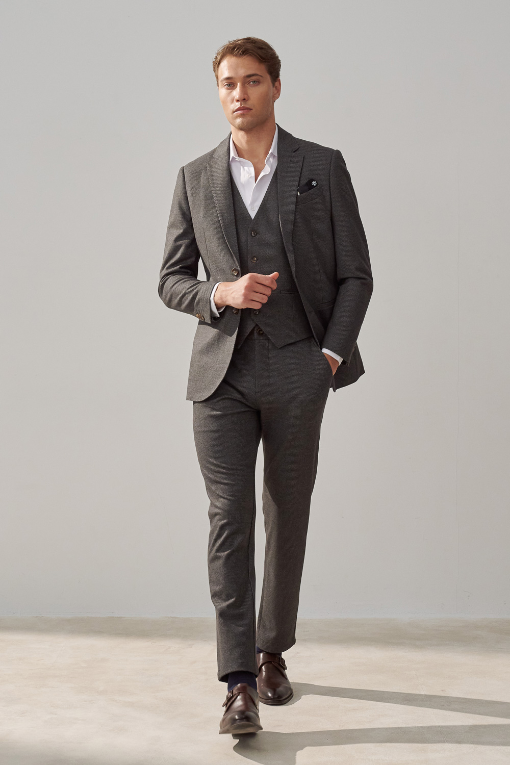 SST&C Dark Gray Houndstooth Elastic Comfortable Casual Suit Jacket | 0612309002  (Outlet)_3