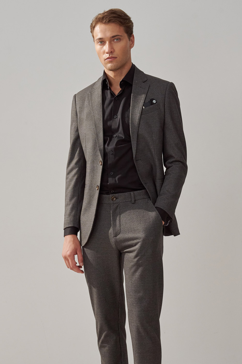 SST&C Dark Gray Houndstooth Elastic Comfortable Casual Suit Jacket | 0612309002  (Outlet)_4