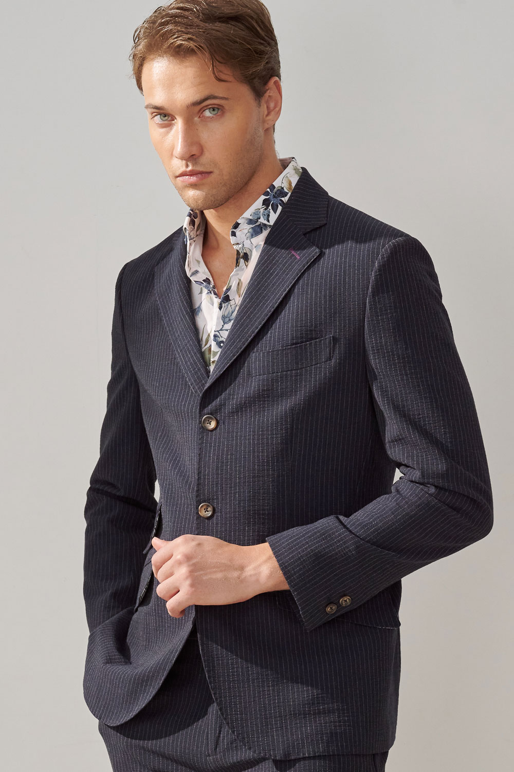 SST&C Navy Striped Pattern Seersucker Casual Suit Jacket | 0612309004  (Outlet)_1