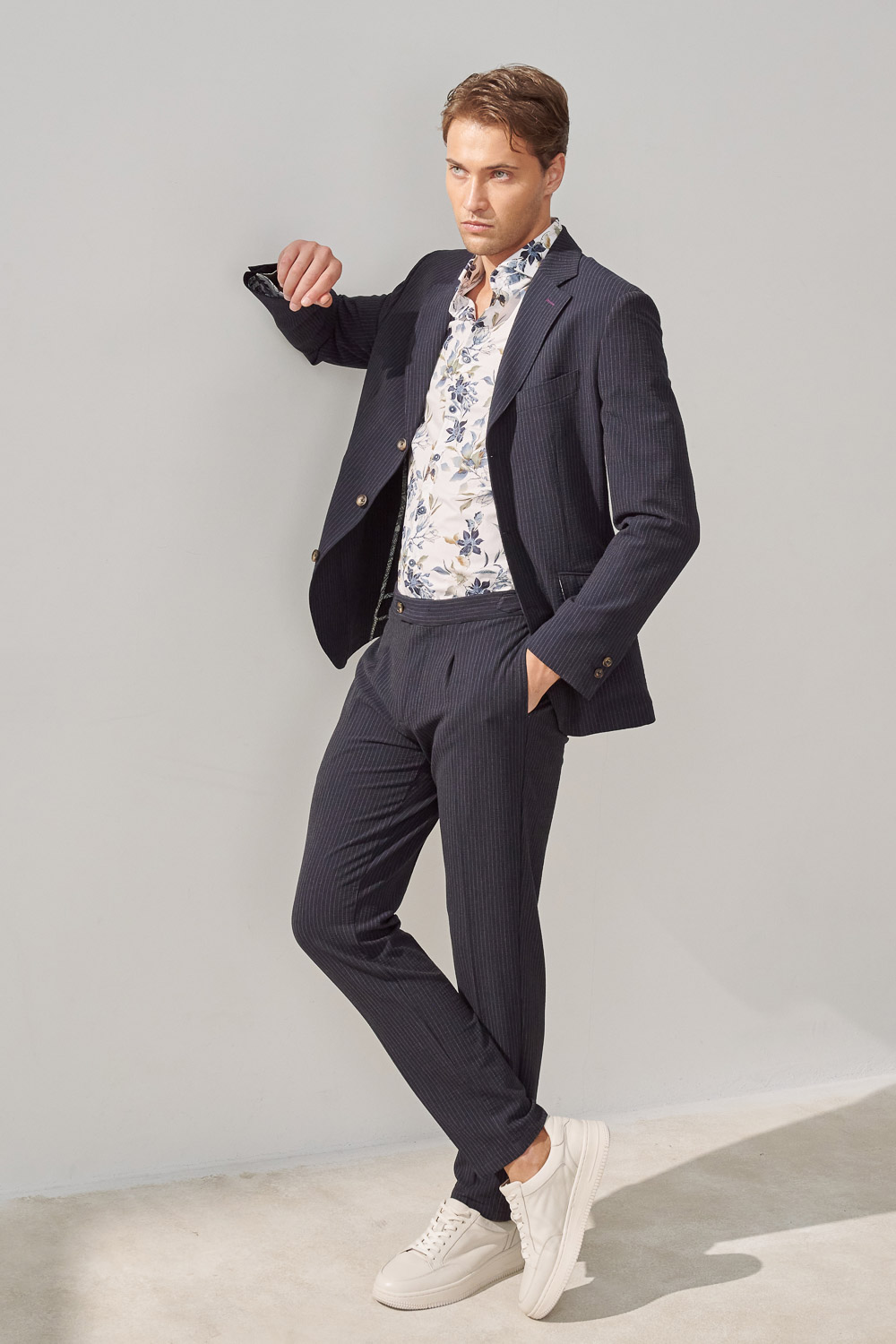 SST&C Navy Striped Pattern Seersucker Casual Suit Jacket | 0612309004  (Outlet)_3