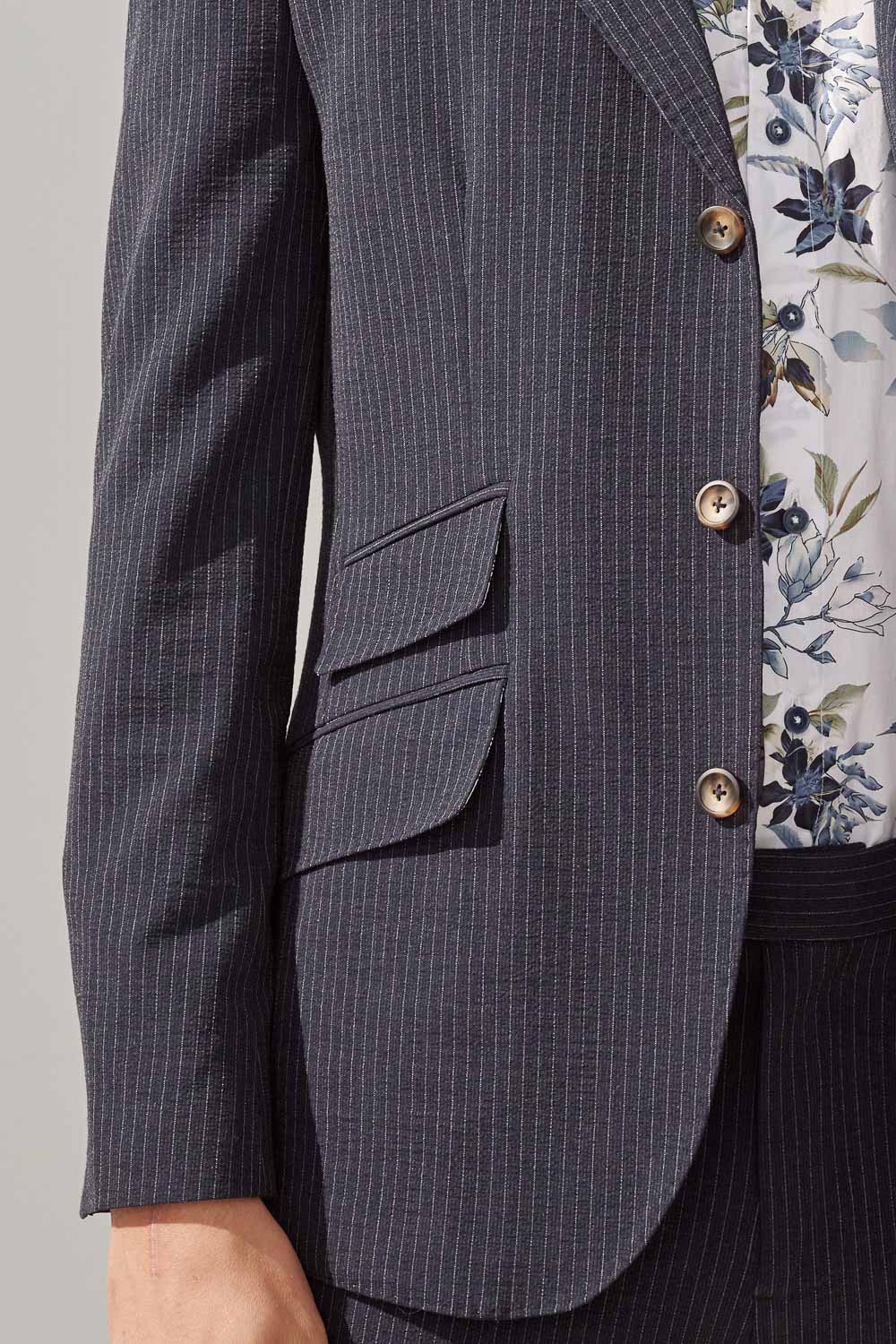 SST&C Navy Striped Pattern Seersucker Casual Suit Jacket | 0612309004  (Outlet)_5
