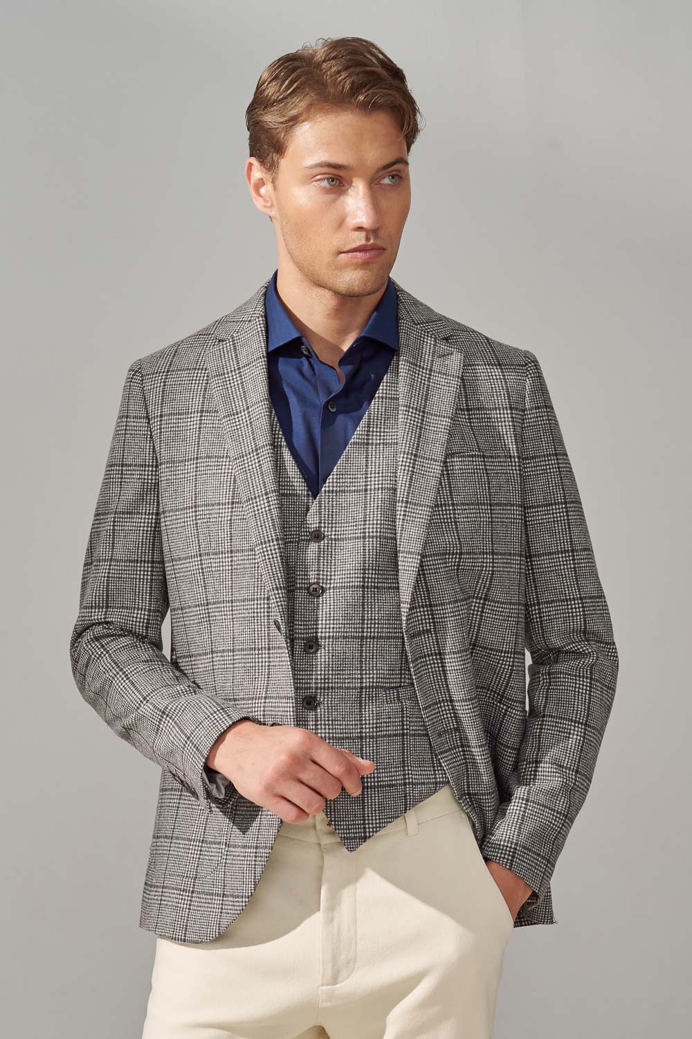 SST&C Gray Check Pattern Casual Wool Blend Suit Jacket | 0612309006  (Outlet)_0