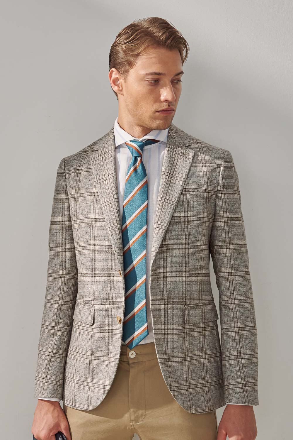 SST&C Light Gray Check Pattern Casual Wool Blend Suit Jacket | 0612309007  (Outlet)_1