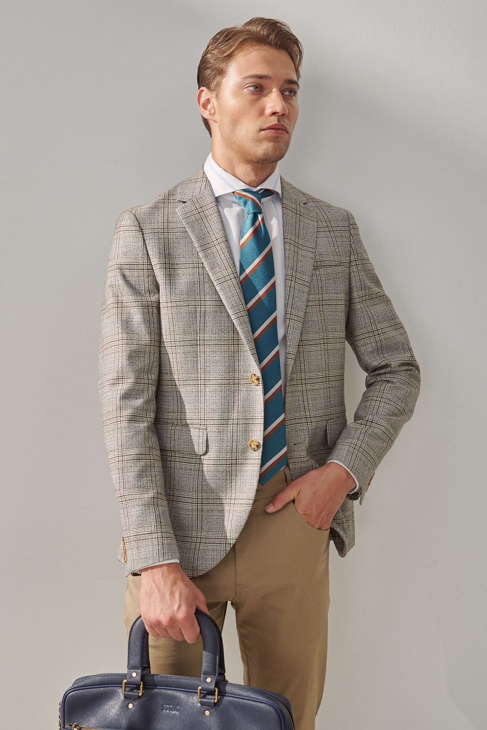 SST&C Light Gray Check Pattern Casual Wool Blend Suit Jacket | 0612309007  (Outlet)_2