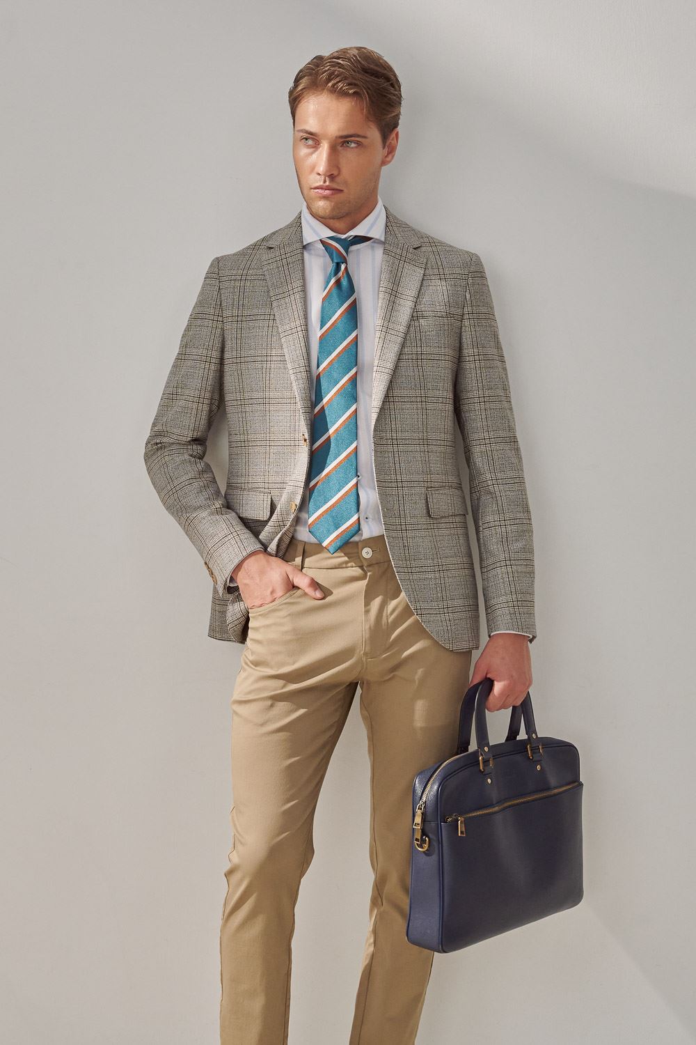 SST&C Light Gray Check Pattern Casual Wool Blend Suit Jacket | 0612309007  (Outlet)_3