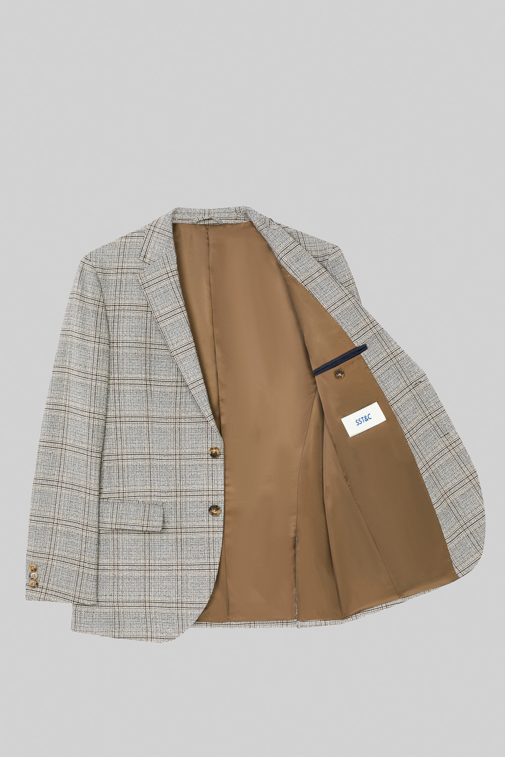 SST&C Light Gray Check Pattern Casual Wool Blend Suit Jacket | 0612309007  (Outlet)_9