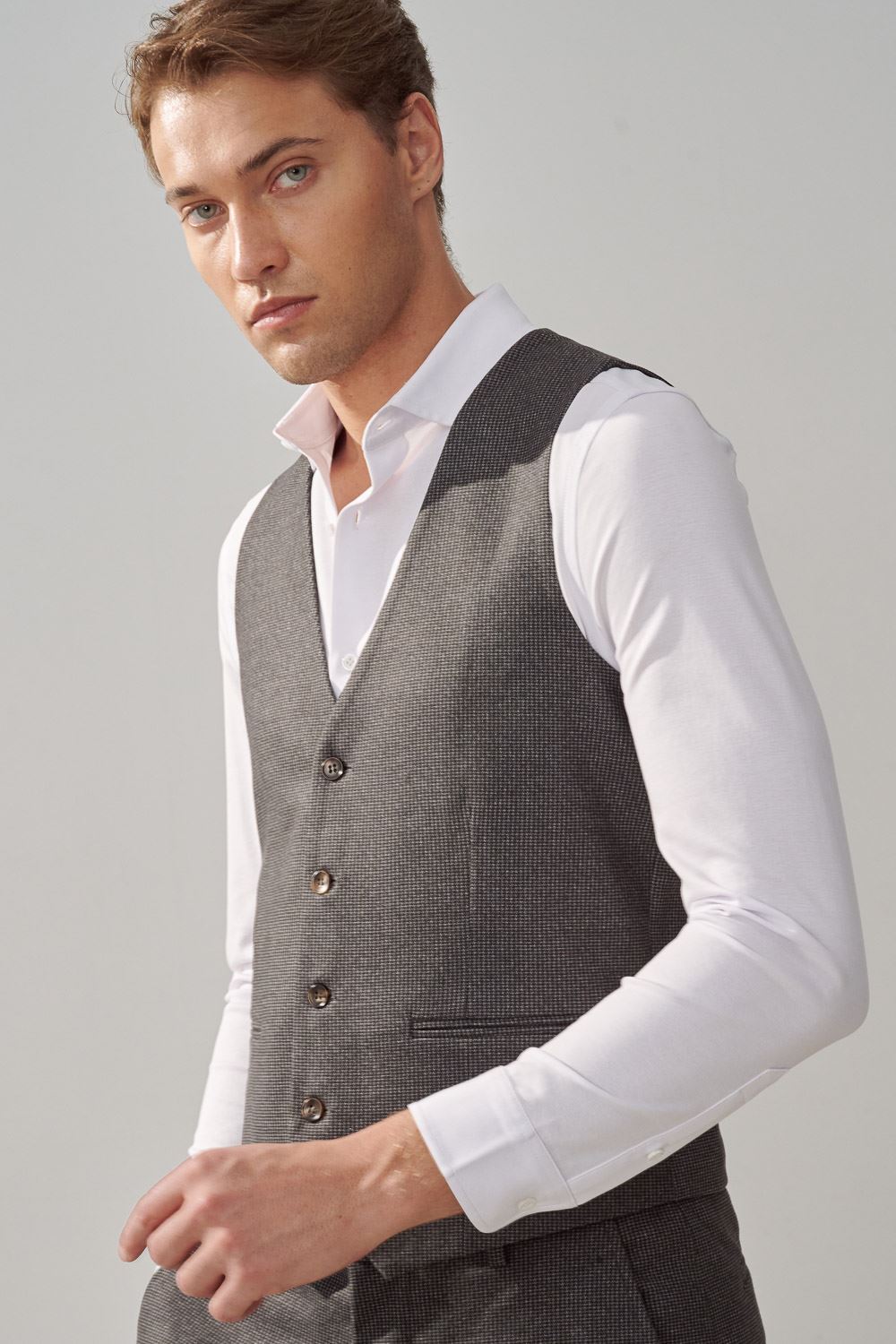 SST&C Dark Gray Houndstooth Elastic Comfortable Casual Vest | 4512309002  (Outlet)_1