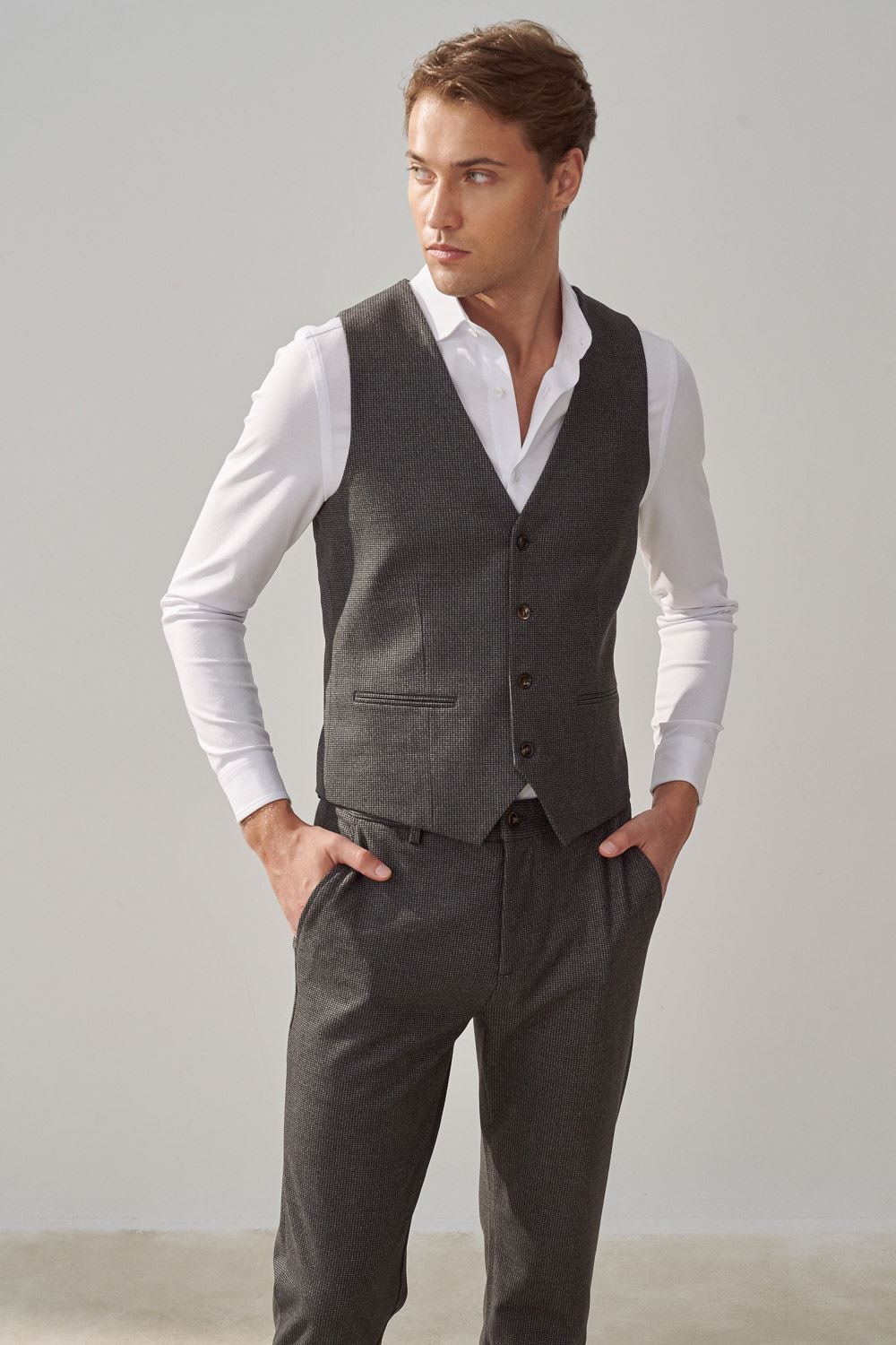 SST&C Dark Gray Houndstooth Elastic Comfortable Casual Vest | 4512309002  (Outlet)_2
