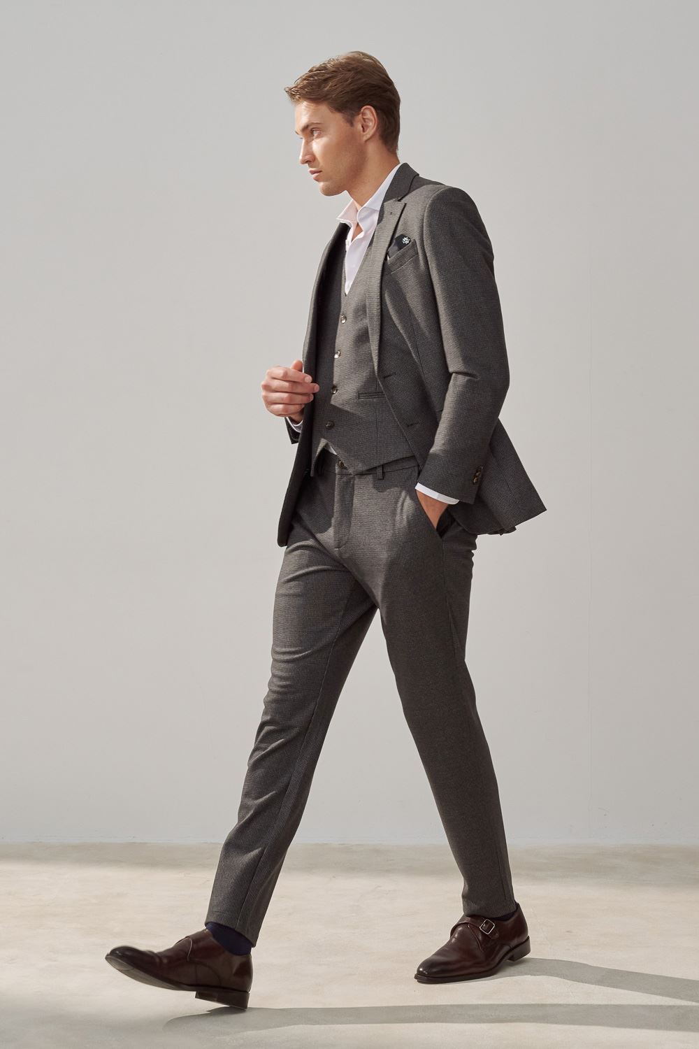 SST&C Dark Gray Houndstooth Elastic Comfortable Casual Vest | 4512309002  (Outlet)_3
