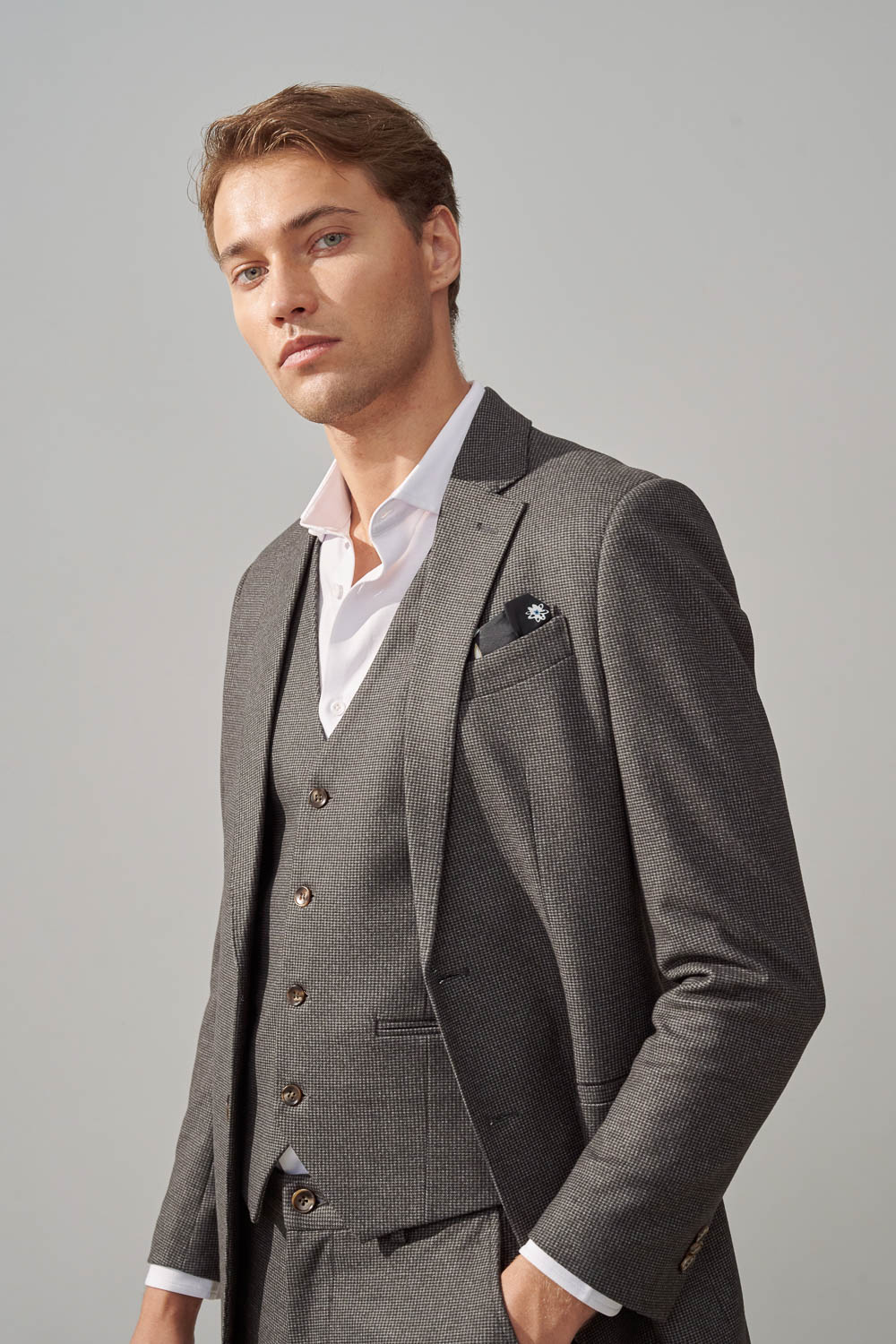 SST&C Dark Gray Houndstooth Elastic Comfortable Casual Vest | 4512309002  (Outlet)_4