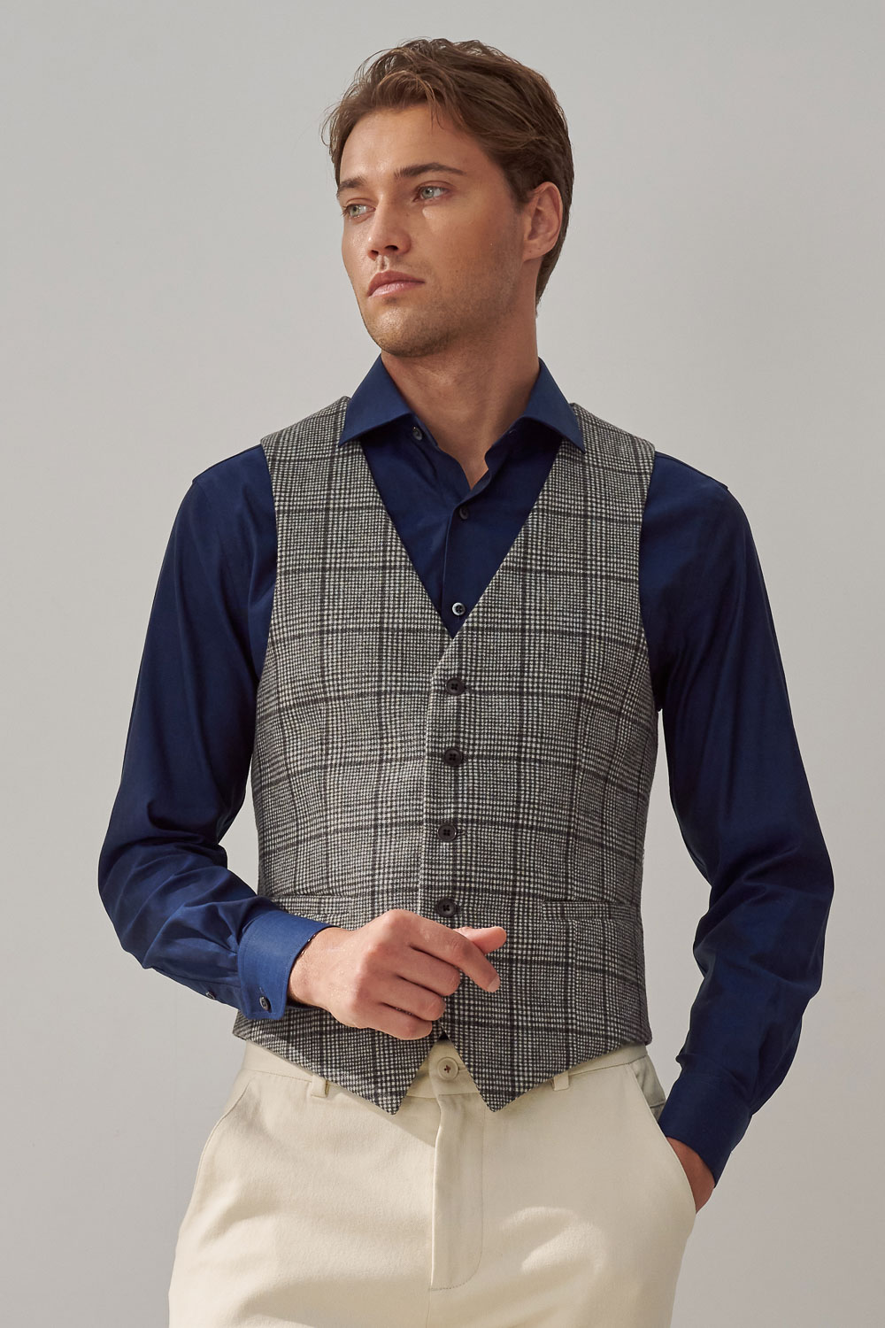 SST&C Gray Check Pattern Wool Blend Casual Vest | 4512309003  (Outlet)_0