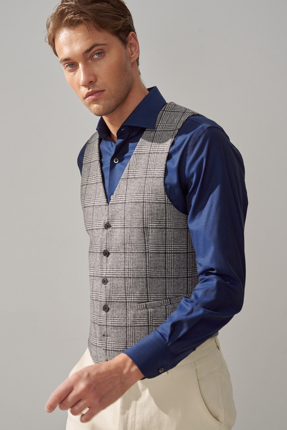 SST&C Gray Check Pattern Wool Blend Casual Vest | 4512309003  (Outlet)_1