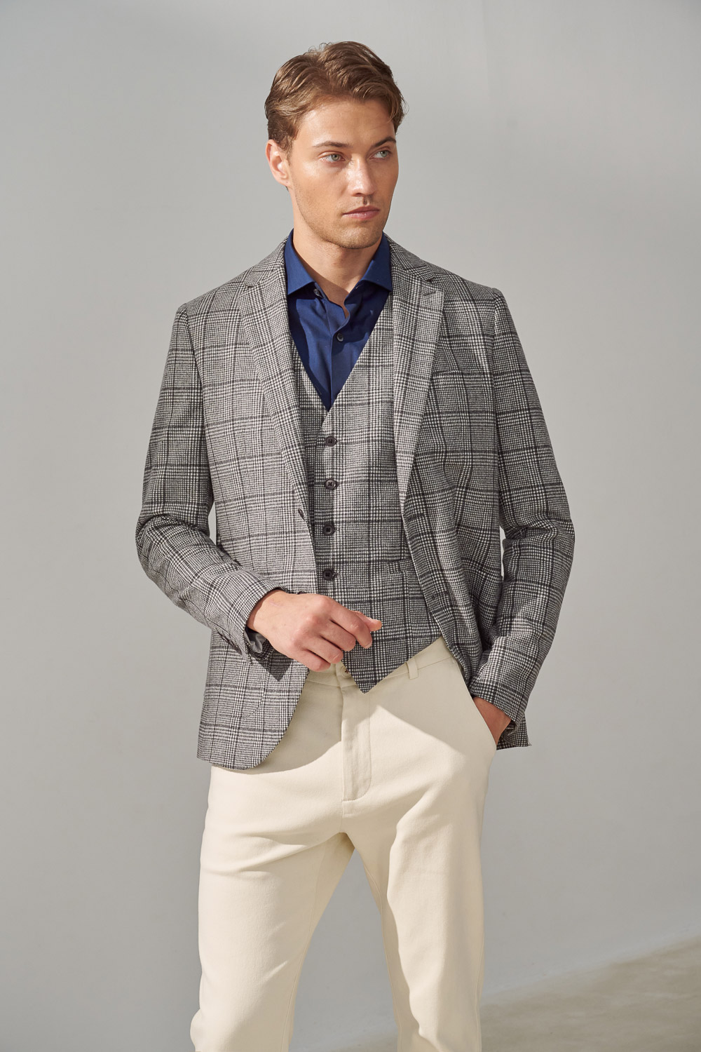 SST&C Gray Check Pattern Wool Blend Casual Vest | 4512309003  (Outlet)_3