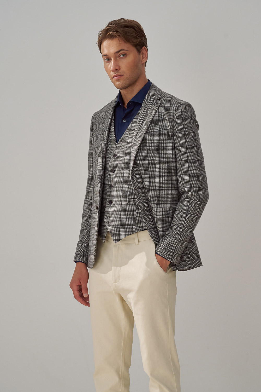 SST&C Gray Check Pattern Wool Blend Casual Vest | 4512309003  (Outlet)_4