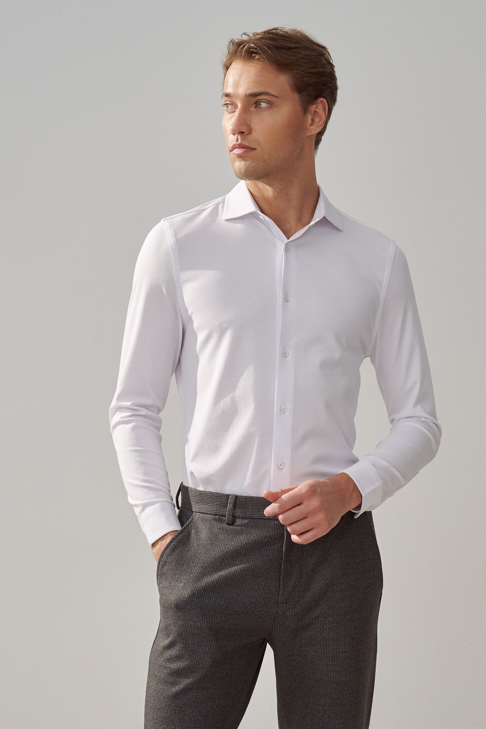 SST&C White Mercerized Cotton Stretch Comfort Shirt | 0912309001  (Outlet)_0