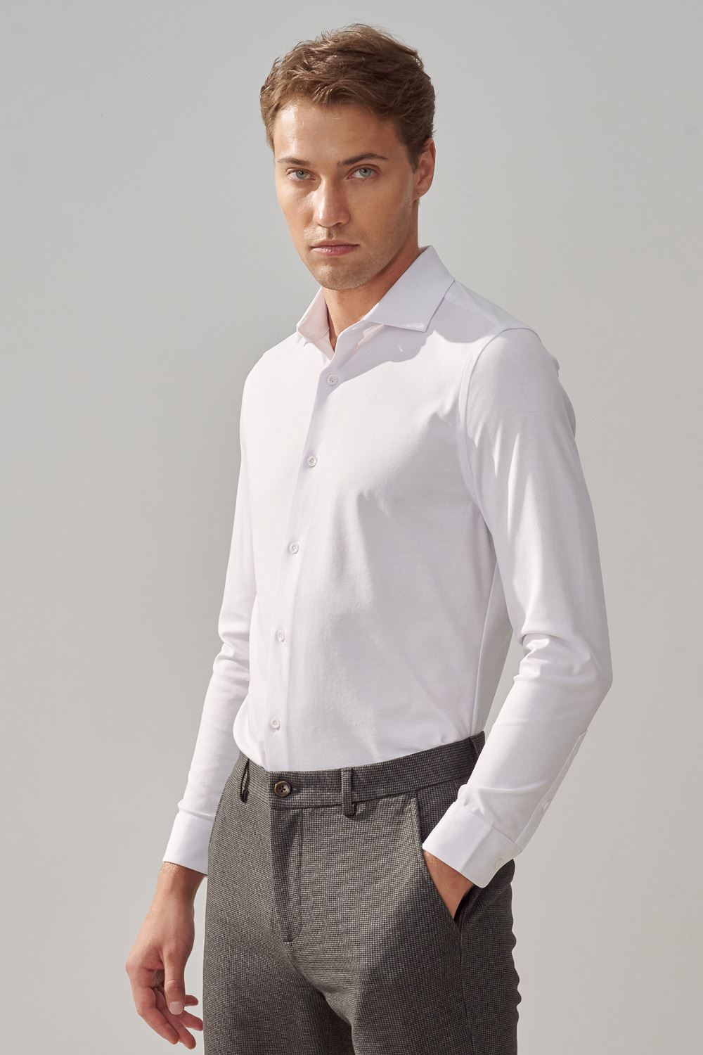 SST&C White Mercerized Cotton Stretch Comfort Shirt | 0912309001  (Outlet)_1