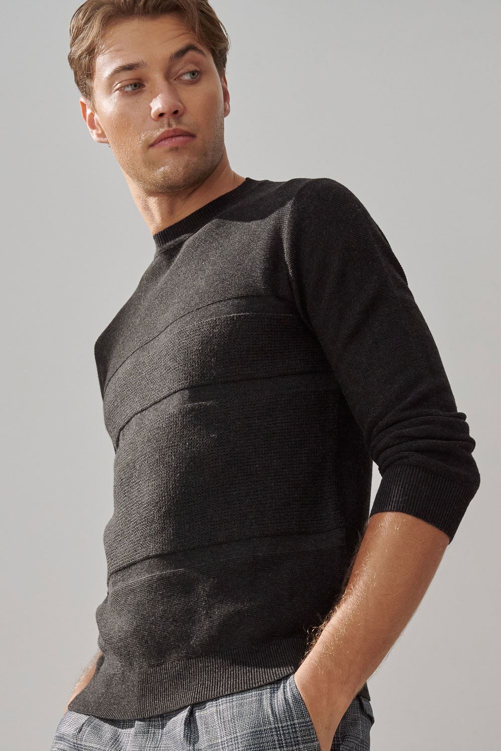 SST&C Lava Dark Gray Horizontal Textured Sweater | 1112309008  (Outlet)_0