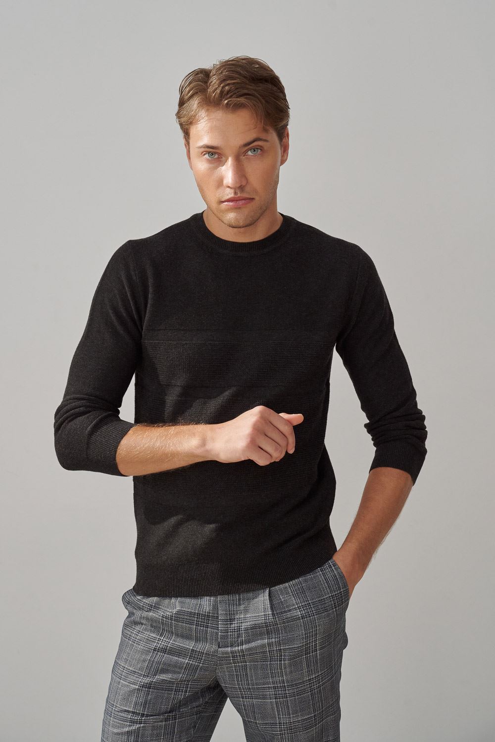 SST&C Lava Dark Gray Horizontal Textured Sweater | 1112309008  (Outlet)_2